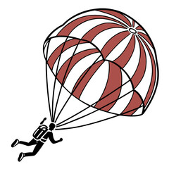 Skydiver with red and white parachute skydiving extreme sport