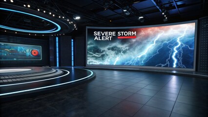 Fototapeta premium Meteorology High-tech studio displaying a severe storm alert with dramatic visuals and lighting.