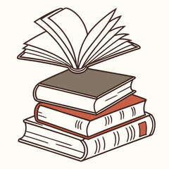 Stacked open and closed books reading knowledge