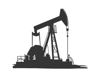 Black oil pumpjack silhouette on white background 