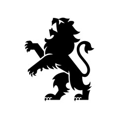 Royal heraldic lions. Black silhouette of a rampant lion and griffins for logo or coat of arms. Premium wild animal crest symbols