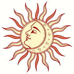 Stylized sun face with radiating rays vector