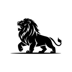 Royal heraldic lions. Black silhouette of a rampant lion and griffins for logo or coat of arms. Premium wild animal crest symbols