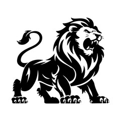 Royal heraldic lions. Black silhouette of a rampant lion and griffins for logo or coat of arms. Premium wild animal crest symbols