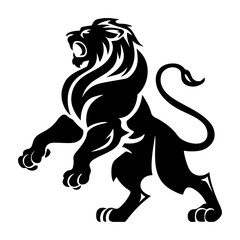 Royal heraldic lions. Black silhouette of a rampant lion and griffins for logo or coat of arms. Premium wild animal crest symbols