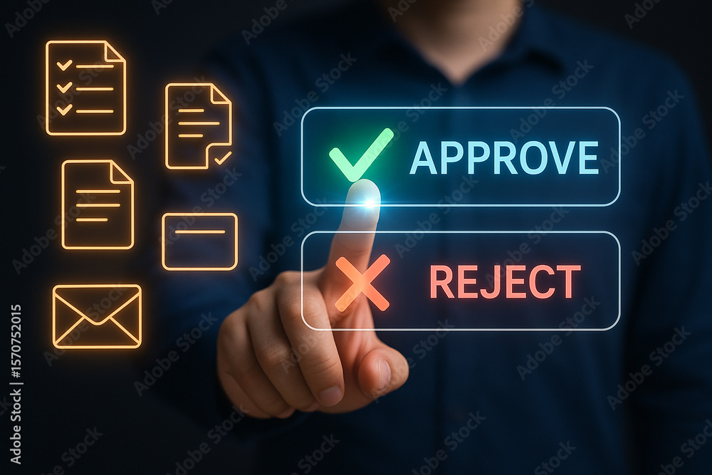 Poster approve or reject concept business decision making online form document management workflow automati