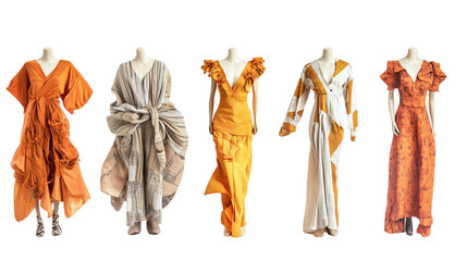 • A collection of sustainable fashion pieces made of organic fabrics, isolated on white background in HD 
