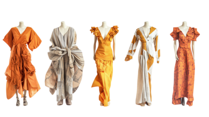 • A collection of sustainable fashion pieces made of organic fabrics, isolated on white background in HD
