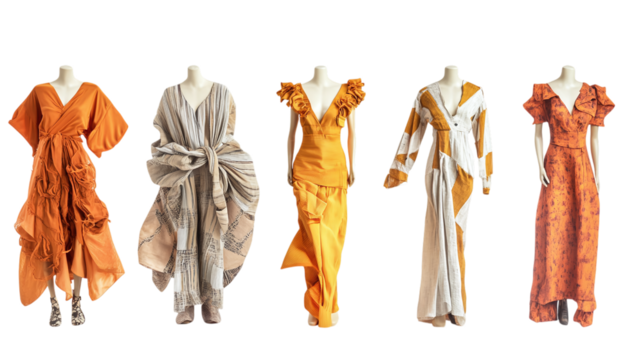 • A collection of sustainable fashion pieces made of organic fabrics, isolated on white background in HD - Powered by Adobe
