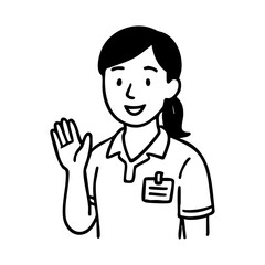 介護　スタッフ　線画　手書き
