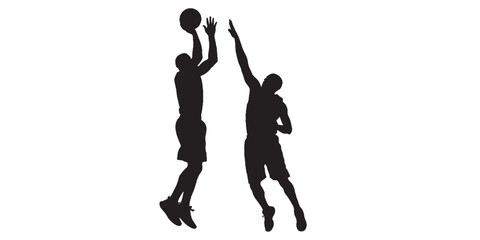Basketball Player Silhouettes in Action on White