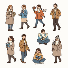 Autumn people enjoying warm drinks and cozy moments