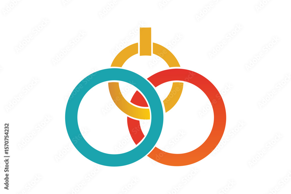 Poster three interlocking rings symbolizing connection and unity in vibrant colors