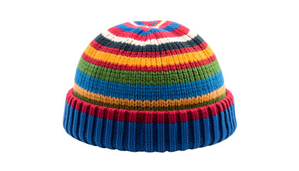 Colorful Knitted Beret with Multicolored Stripes and Textured Patterns for Fashion and Accessories Photography isolated on solid white background Png