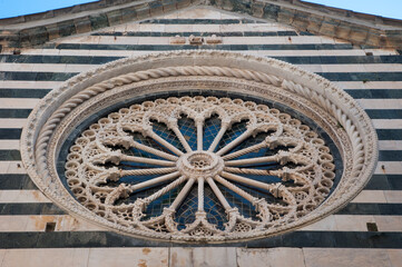 Round Rose Stained Window San Giovanni Battista Church Cinque Terre Liguria Coast in Monterosso al Mare.
