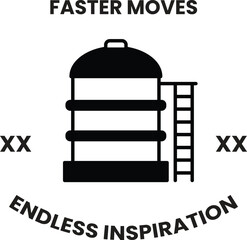 A black and white image of a tank with a ladder on top