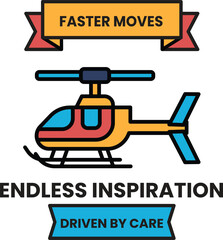 A colorful helicopter with the words 
