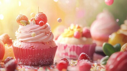 realistic sunny scene photo of desserts time close up