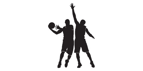 Basketball Player Silhouettes in Action on White