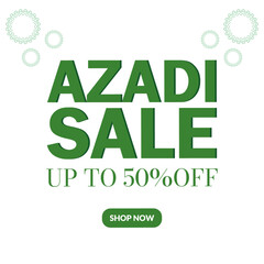 14 August Pakistan Independence Day sale template design with isolated on a green text and white background element. Azadi sale offer banner poster. 
