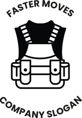 A black and white image of a vest with the words 