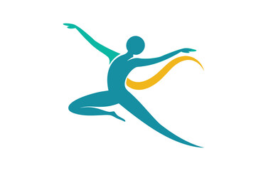 Graceful dancer in motion with flowing teal and gold accents