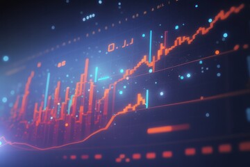 Abstract graphic display orange and blue lines with bars on a dark background