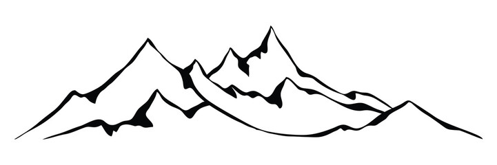 Mountain vector drawing, line art vector, minimalism, isolated on white background