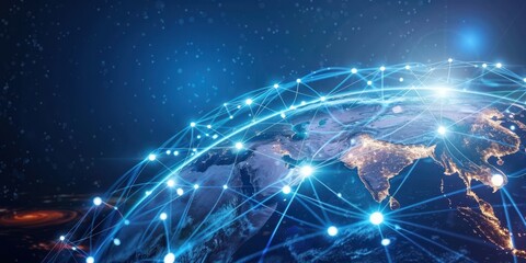 Obraz premium space view of the global earth with data link connections