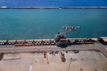genoa harbor ship loading aerial before landing