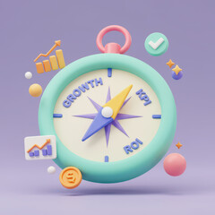Compass Pointing to Growth, KPI, and ROI - Business Success and Financial Goals Concept