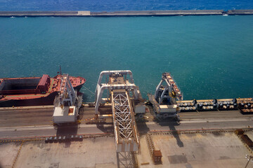 genoa harbor ship loading aerial before landing