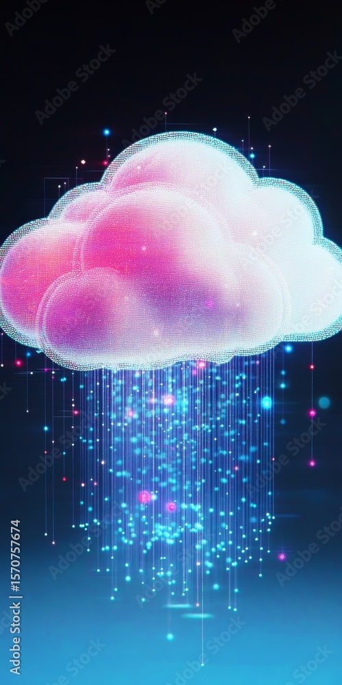 Poster abstract cloud computing concept with data transfer and digital information in modern network era