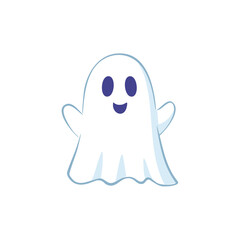 Friendly white ghost with blue eyes and mouth cartoon