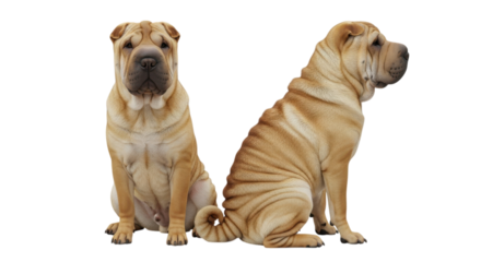 Wrinkled shar pei dogs sitting attentively isolated on a transparent background canine