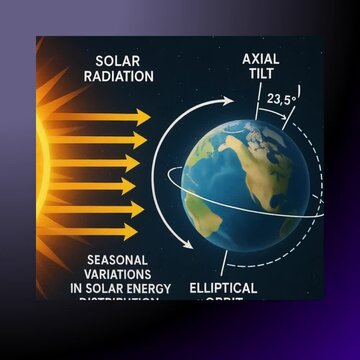 Solar Radiation Impacts on Earth Tilted Axis Diagram Animation.