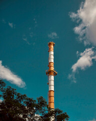 Factory chimney, blue sky, São Paulo, Brazil