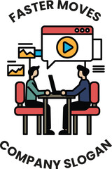 A man and a woman are sitting at a table with a laptop in front of them