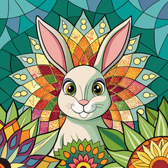 Charming bunny art with colorful floral accents, perfect for springtime designs, children's media, and playful graphic elements.