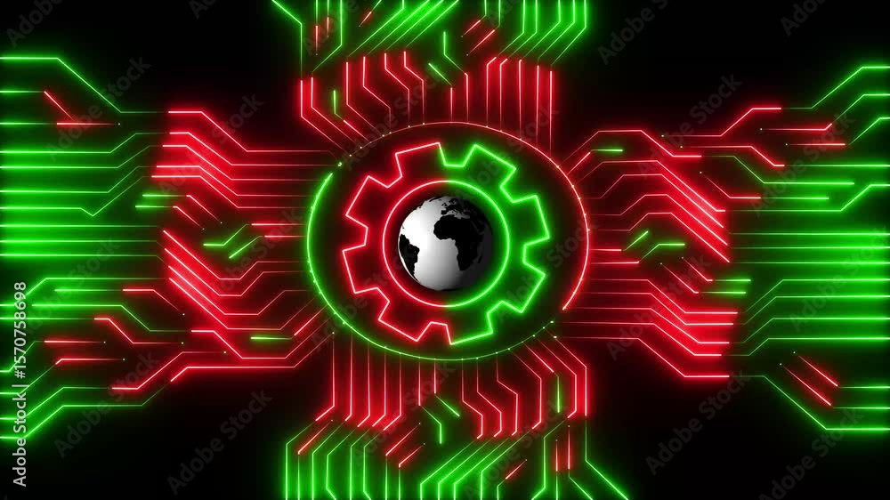 Poster world globe map spinning in lines on a black background. rotating earth. normal sphere view. optimiz