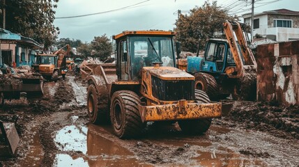 Construction site in muddy road