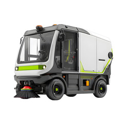 Compact AI urban sweeper with noise-reduction tech for Noise Pollution Awareness Week isolated on transparent background