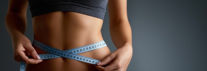 A woman who is overweight and has a waist tape measure