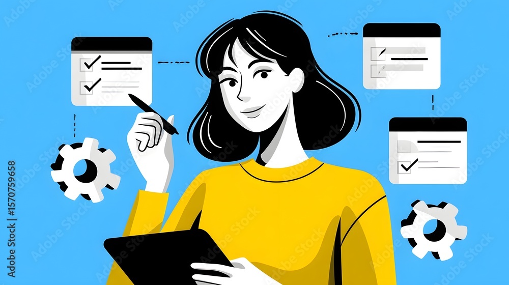 Aufkleber determined woman using computer in a business setting