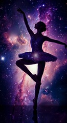 Cosmic Ballerina Silhouette Against Vibrant Nebula Background


