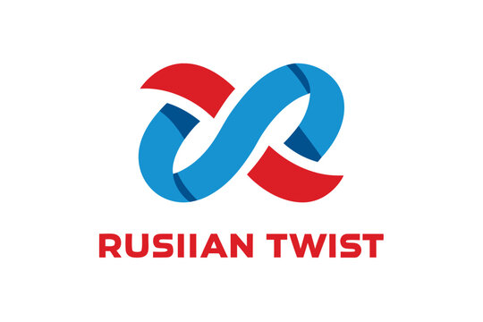 Abstract red and blue ribbon infinity symbol with russian twist text