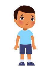 Little sad boy. Concept of sadness, sorrow emotions. Cute cartoon character