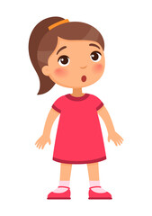 Little surprised girl.
Concept of emotions of surprise, unexpectedness.
Cute cartoon character