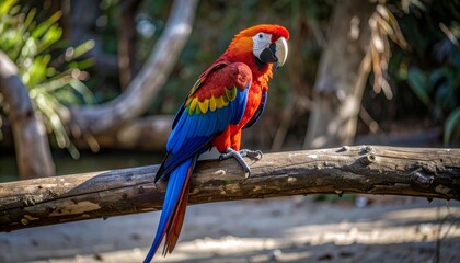 Obraz premium Colorful Parrot Perched on Tree Branch 