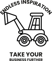 A black and white drawing of a tractor with the words Endless Inspiration Take Y